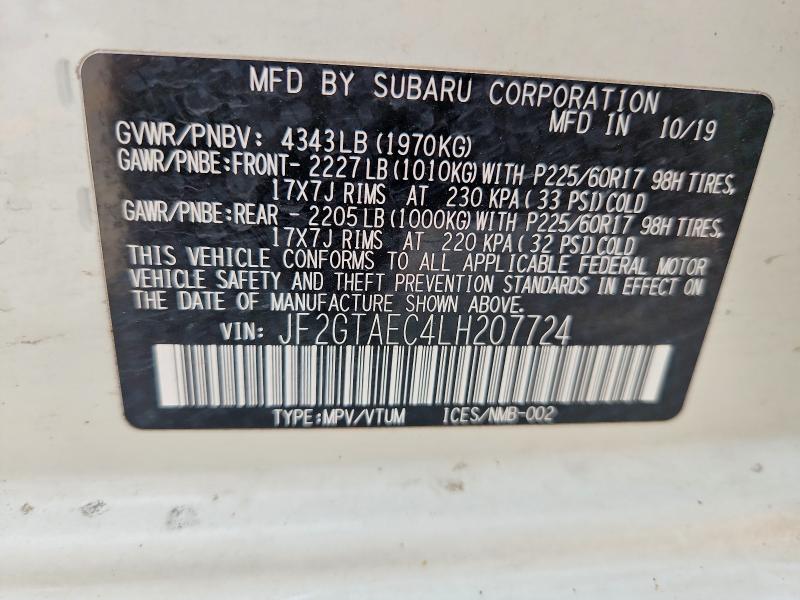 63551686 :رقم المزاد ، JF2GTAEC4LH207724 vin ، 2020 Subaru Crosstrek مزاد بيع