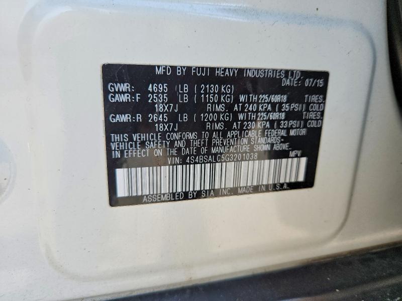 66085196 :رقم المزاد ، 4S4BSALC5G3201038 vin ، 2016 Subaru Outback مزاد بيع