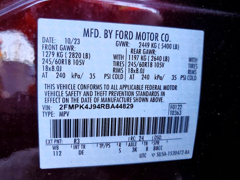 65473036 :رقم المزاد ، 2FMPK4J94RBA44829 vin ، 2024 Ford Edge مزاد بيع