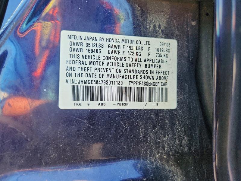 66628186 :رقم المزاد ، JHMGE88479S011180 vin ، 2009 Honda Fit مزاد بيع