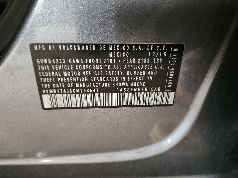 2016 Volkswagen Jetta მანქანა იყიდება აუქციონზე, vin: 3VWB17AJ6GM298547, აუქციონის ნომერი: 65868386