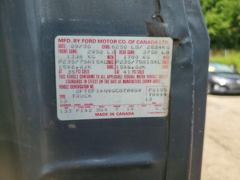 1986 Ford F150 მანქანა იყიდება აუქციონზე, vin: 2FTEF14N9GCB78959, აუქციონის ნომერი: 65605356