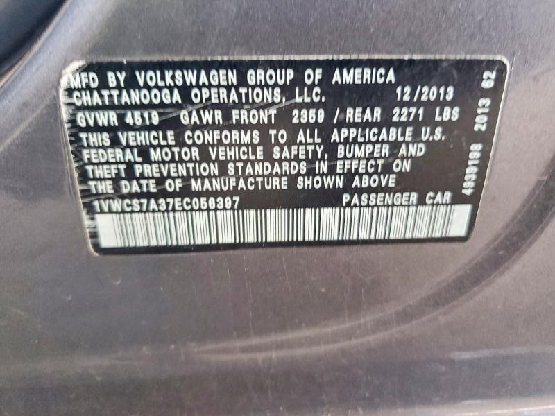 Продаж на аукціоні авто 2014 Volkswagen Passat, vin: 1VWCS7A37EC056397, номер лоту: 65680806