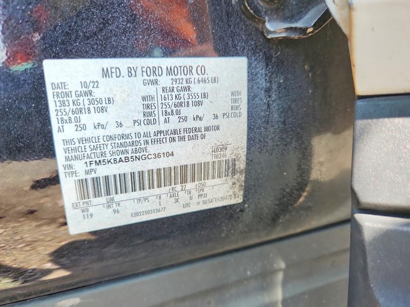 2022 Ford Explorer მანქანა იყიდება აუქციონზე, vin: 1FM5K8AB5NGC36104, აუქციონის ნომერი: 66893566