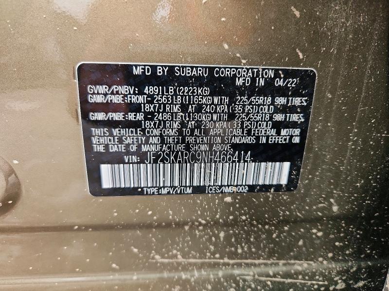 Aukcja sprzedaży 2022 Subaru Forester, vin: JF2SKARC9NH466414, numer aukcji: 63762516