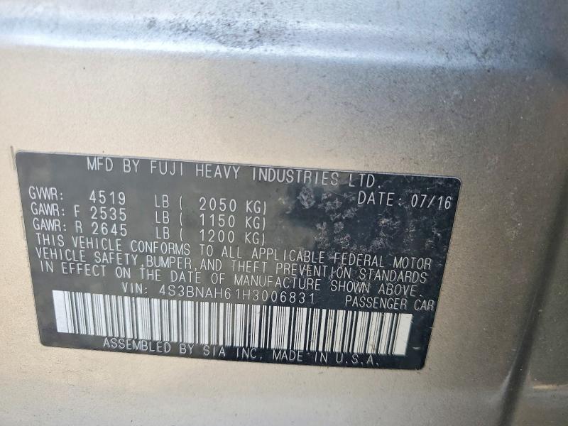 66030256 :رقم المزاد ، 4S3BNAH61H3006831 vin ، 2017 Subaru Legacy مزاد بيع