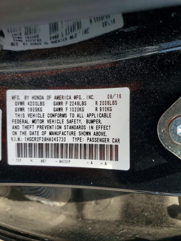Продаж на аукціоні авто 2017 Honda Accord, vin: 1HGCR2F38HA045730, номер лоту: 65723356