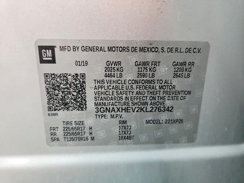 64735556 :رقم المزاد ، 3GNAXHEV2KL276342 vin ، 2019 Chevrolet Equinox مزاد بيع