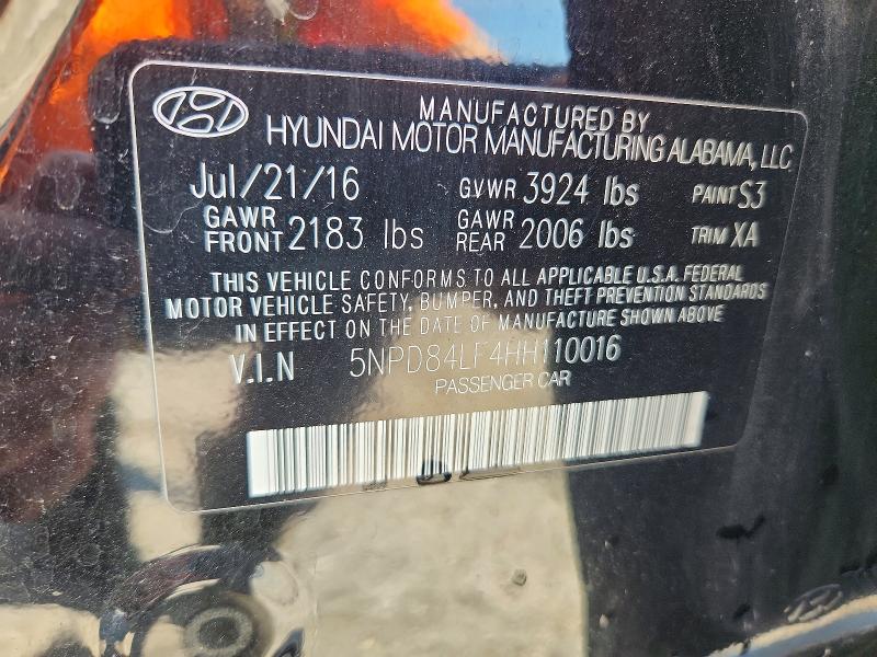 66234076 :رقم المزاد ، 5NPD84LF4HH110016 vin ، 2017 Hyundai Elantra مزاد بيع