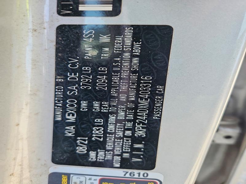 64230606 :رقم المزاد ، 3KPF24ADXME403316 vin ، 2021 Kia Forte مزاد بيع