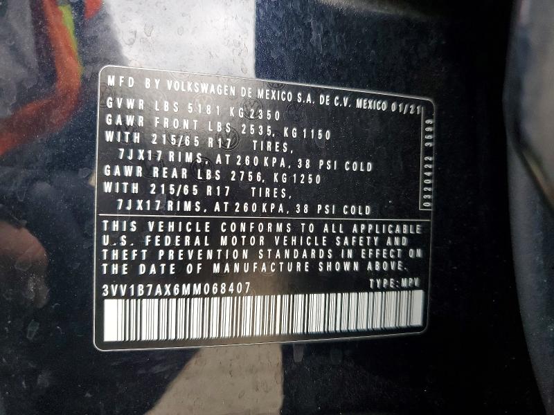 65209896 :رقم المزاد ، 3VV1B7AX6MM068407 vin ، 2021 Volkswagen Tiguan مزاد بيع