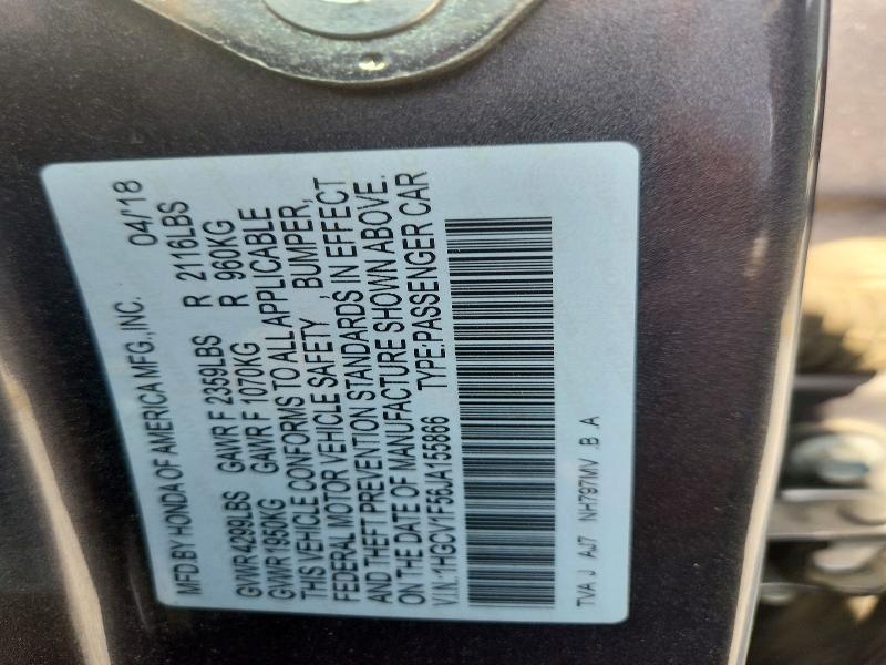 Aukcja sprzedaży 2018 Honda Accord, vin: 1HGCV1F56JA155866, numer aukcji: 63759906