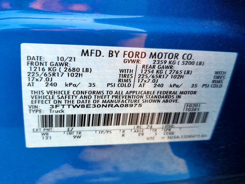 2022 Ford Maverick მანქანა იყიდება აუქციონზე, vin: 3FTTW8E30NRA08975, აუქციონის ნომერი: 63969196