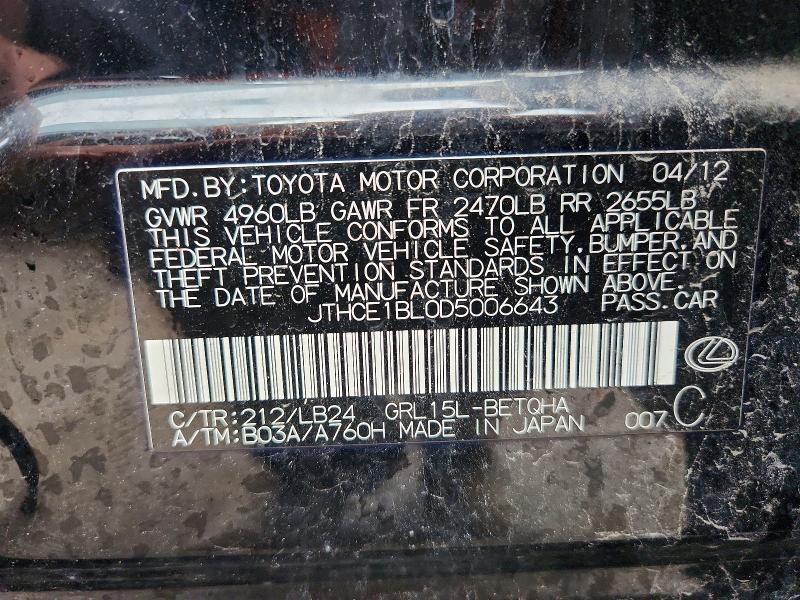 Aukcja sprzedaży 2013 Lexus Gs, vin: JTHCE1BL0D5006643, numer aukcji: 64982296