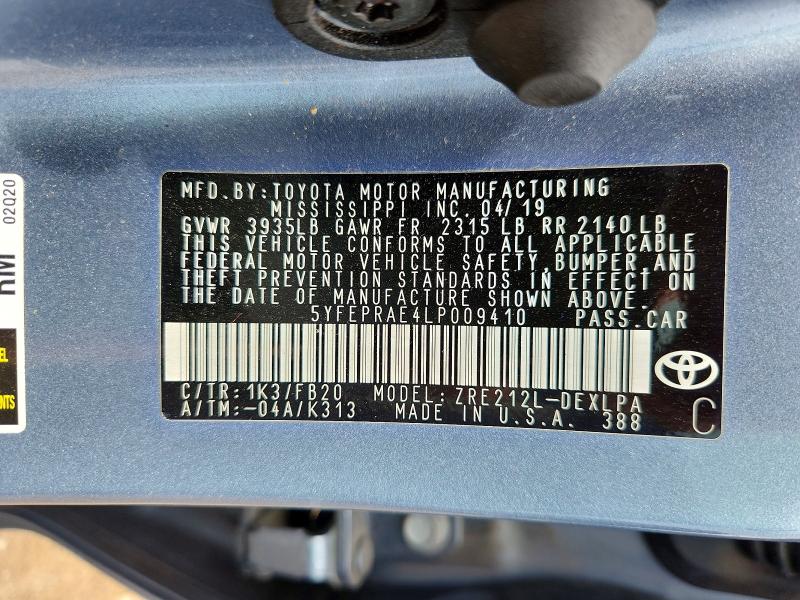 Aukcja sprzedaży 2020 Toyota Corolla, vin: 5YFEPRAE4LP009410, numer aukcji: 63509186