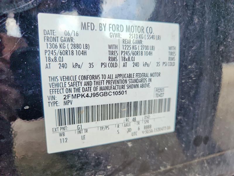 2016 Ford Edge მანქანა იყიდება აუქციონზე, vin: 2FMPK4J95GBC10501, აუქციონის ნომერი: 65047066