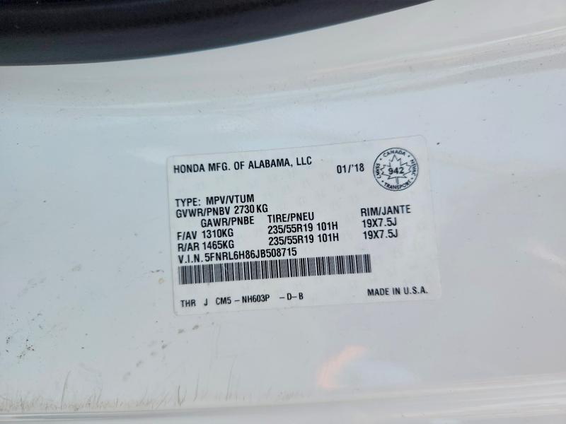 2018 Honda Odyssey მანქანა იყიდება აუქციონზე, vin: 5FNRL6H86JB508715, აუქციონის ნომერი: 66032576