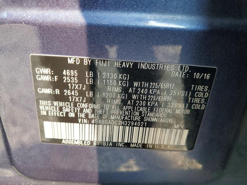 64769426 :رقم المزاد ، 4S4BSADC2H3294021 vin ، 2017 Subaru Outback مزاد بيع