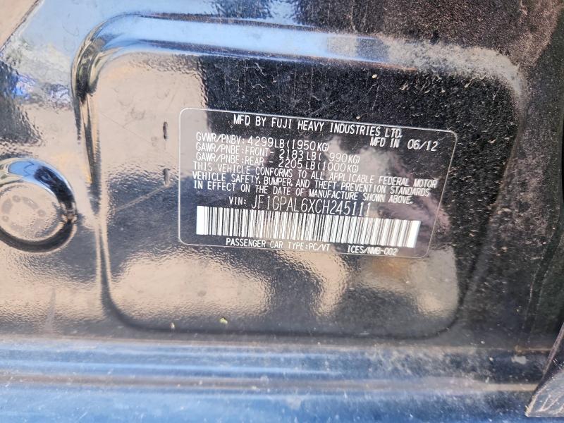 2012 Subaru Impreza მანქანა იყიდება აუქციონზე, vin: JF1GPAL6XCH245111, აუქციონის ნომერი: 63770916