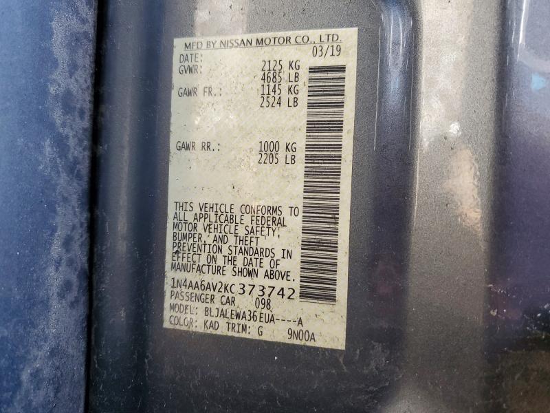 63241236 :رقم المزاد ، 1N4AA6AV2KC373742 vin ، 2019 Nissan Maxima مزاد بيع