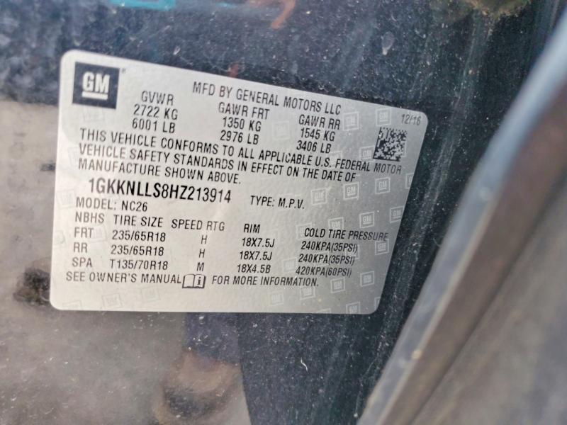 63867006 :رقم المزاد ، 1GKKNLLS8HZ213914 vin ، 2017 Gmc Acadia مزاد بيع