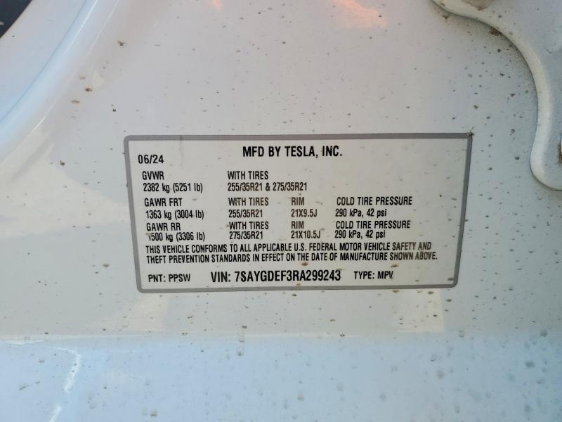 Aukcja sprzedaży 2024 Tesla Model Y, vin: 7SAYGDEF3RA299243, numer aukcji: 66819456