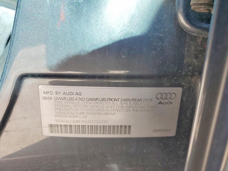 63771976 :رقم المزاد ، WAULC68E95A022200 vin ، 2005 Audi A4 مزاد بيع