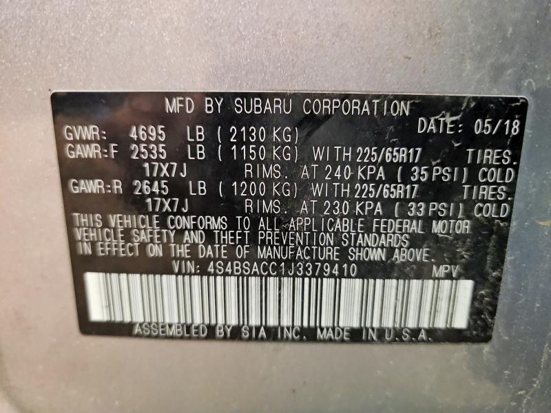 63734136 :رقم المزاد ، 4S4BSACC1J3379410 vin ، 2018 Subaru Outback مزاد بيع
