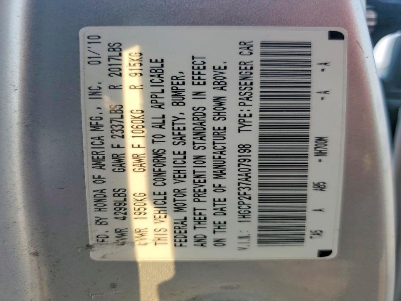 Продаж на аукціоні авто 2010 Honda Accord, vin: 1HGCP2F37AA079198, номер лоту: 62539556