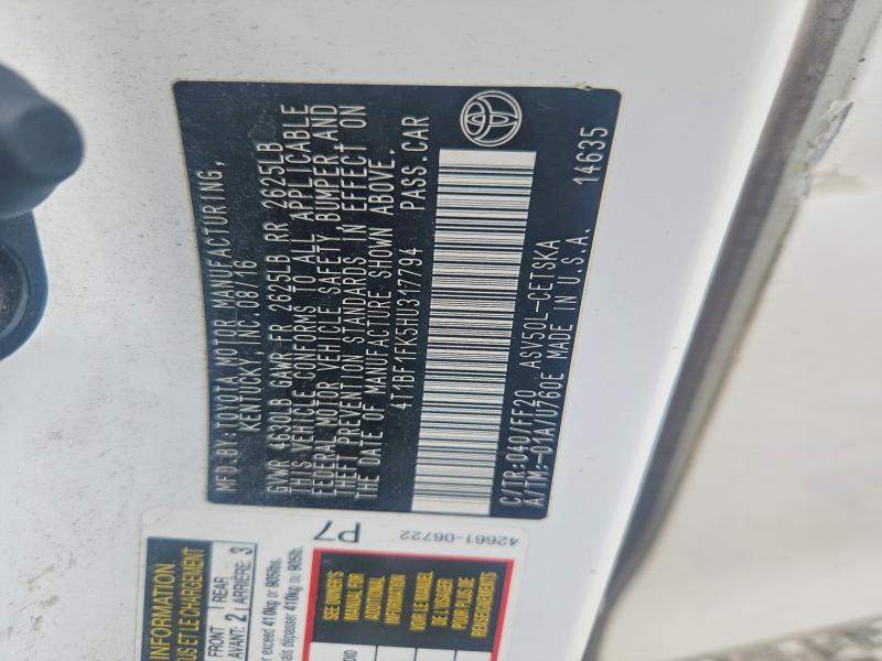 Продаж на аукціоні авто 2017 Toyota Camry, vin: 4T1BF1FK5HU317794, номер лоту: 65133156