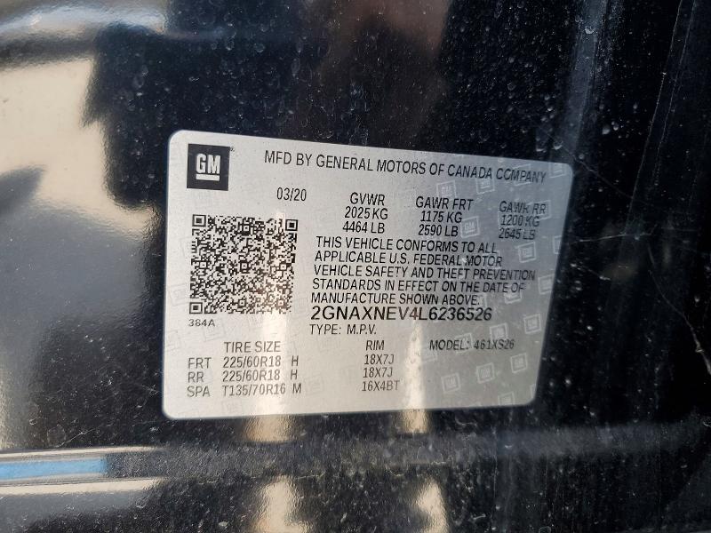 62217046 :رقم المزاد ، 2GNAXNEV4L6236526 vin ، 2020 Chevrolet Equinox مزاد بيع