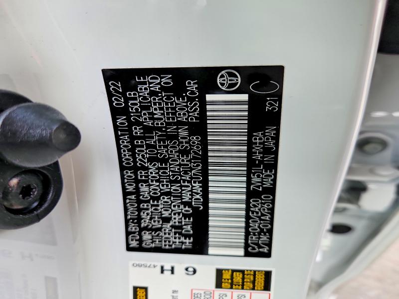 Aukcja sprzedaży 2022 Toyota Prius, vin: JTDKAMFU7N3172698, numer aukcji: 66739946