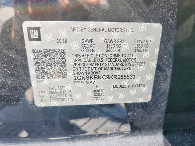 64557346 :رقم المزاد ، 1GNSKBKC9KR185631 vin ، 2019 Chevrolet Tahoe مزاد بيع