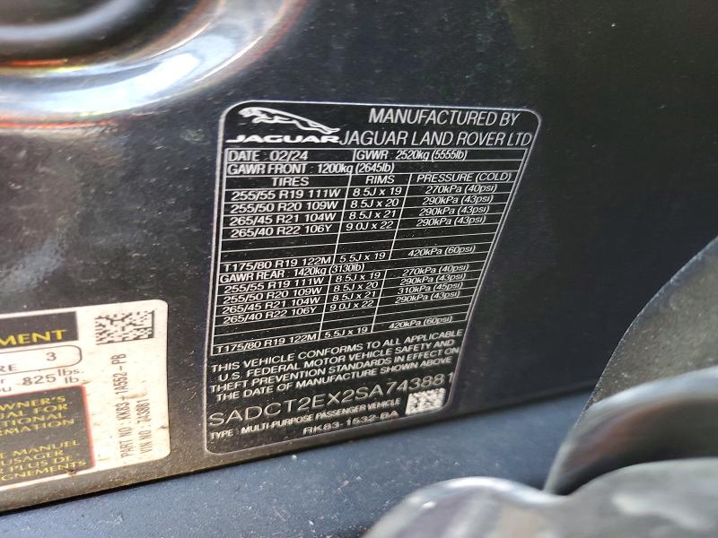 Продаж на аукціоні авто 2025 Jaguar F-pace, vin: SADCT2EX2SA743881, номер лоту: 65185616