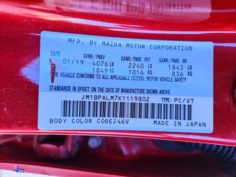 63547106 :رقم المزاد ، JM1BPALM7K1119802 vin ، 2019 Mazda 3 مزاد بيع