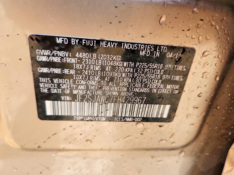 Aukcja sprzedaży 2015 Subaru Forester, vin: JF2SJAWC7FH429967, numer aukcji: 64202136