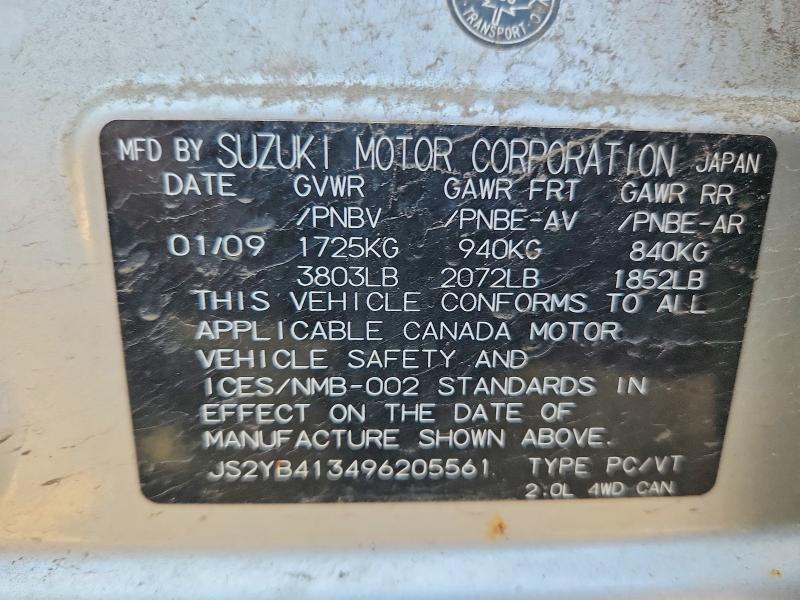65172616 :رقم المزاد ، JS2YB413496205561 vin ، 2009 Suzuki Sx4 مزاد بيع