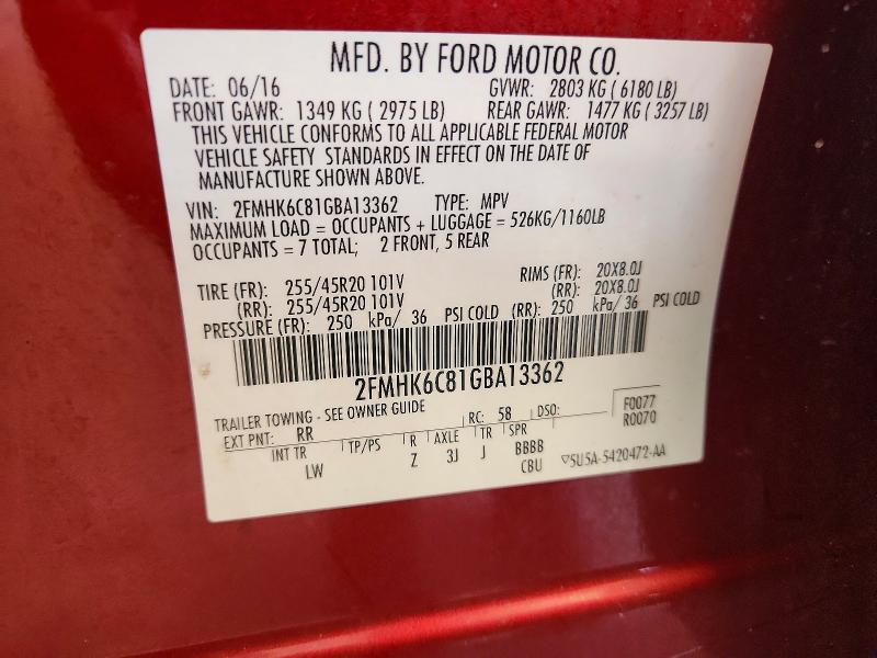 Продаж на аукціоні авто 2016 Ford Flex, vin: 2FMHK6C81GBA13362, номер лоту: 63663006