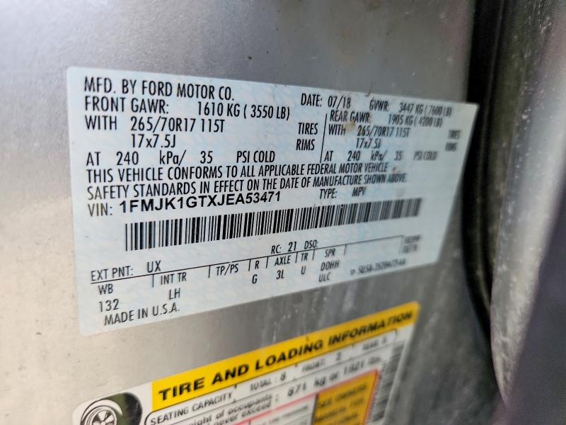 2018 Ford Expedition მანქანა იყიდება აუქციონზე, vin: 1FMJK1GTXJEA53471, აუქციონის ნომერი: 66166416