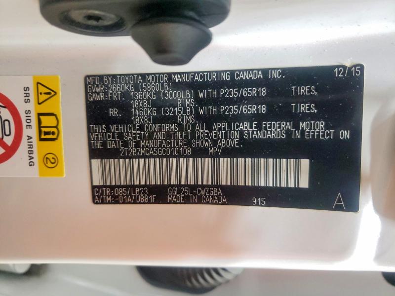 Aukcja sprzedaży 2016 Lexus Rx 350, vin: 2T2BZMCA5GC010108, numer aukcji: 65111296