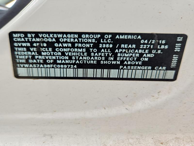 Aukcja sprzedaży 2015 Volkswagen Passat, vin: 1VWAS7A36FC089724, numer aukcji: 63426516