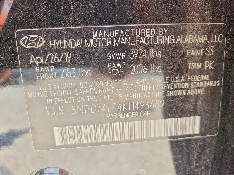 Aukcja sprzedaży 2019 Hyundai Elantra, vin: 5NPD74LF4KH493689, numer aukcji: 64850116