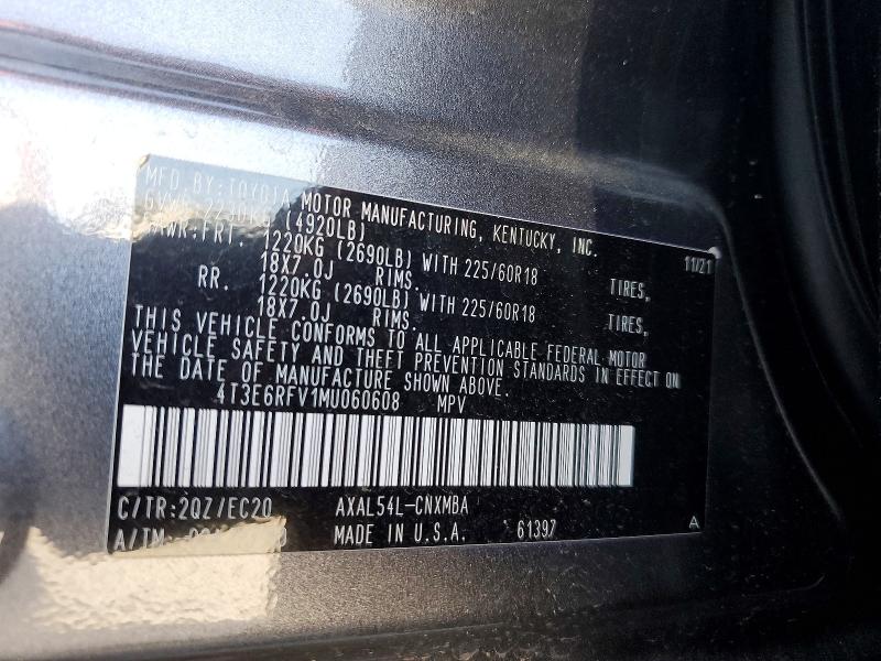 Aukcja sprzedaży 2021 Toyota Rav4, vin: 4T3E6RFV1MU060608, numer aukcji: 65008276