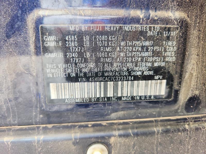 66989346 :رقم المزاد ، 4S4BRCAC7C3233784 vin ، 2012 Subaru Outback مزاد بيع