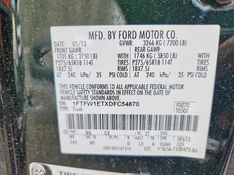 2013 Ford F150 მანქანა იყიდება აუქციონზე, vin: 1FTFW1ETXDFC54870, აუქციონის ნომერი: 65273216