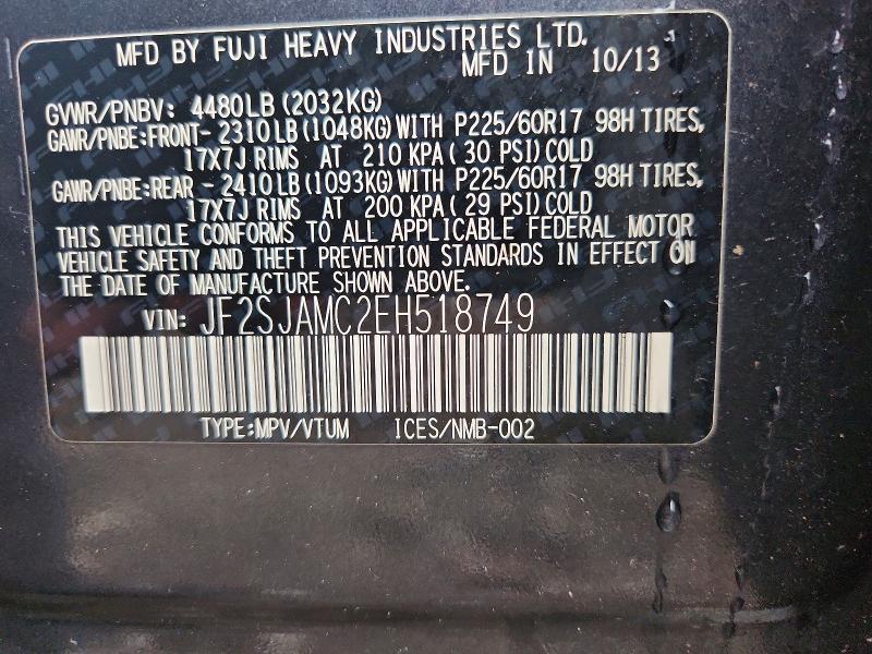 2014 Subaru Forester მანქანა იყიდება აუქციონზე, vin: JF2SJAMC2EH518749, აუქციონის ნომერი: 65198346