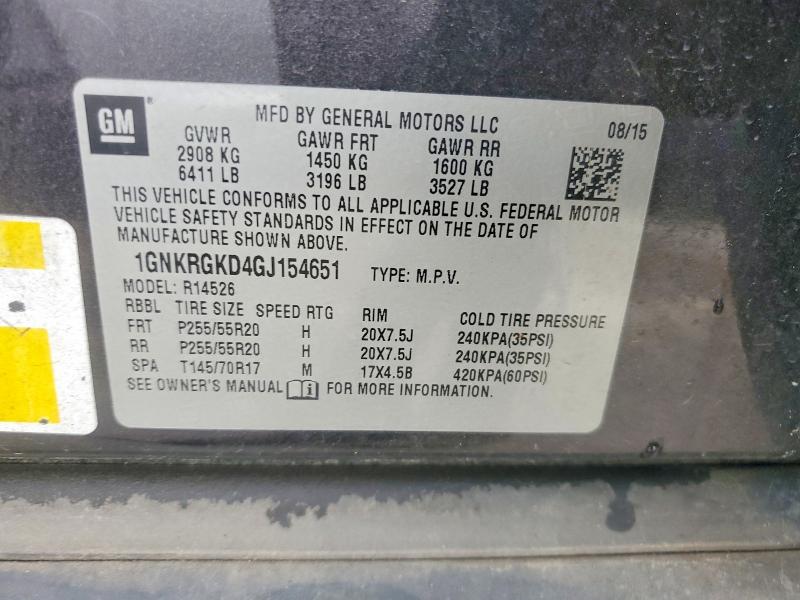 Продажа на аукционе авто 2016 Chevrolet Traverse, vin: 1GNKRGKD4GJ154651, номер лота: 64623936
