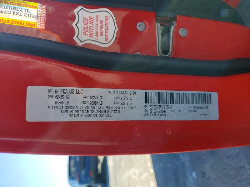 67151886 :رقم المزاد ، 2C3CDXCT5JH238248 vin ، 2018 Dodge Charger مزاد بيع