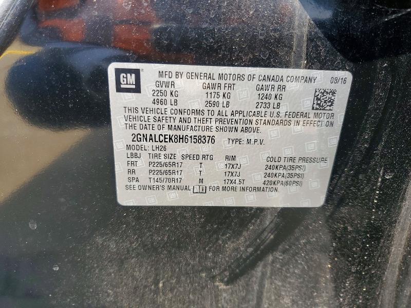64649946 :رقم المزاد ، 2GNALCEK8H6158376 vin ، 2017 Chevrolet Equinox مزاد بيع