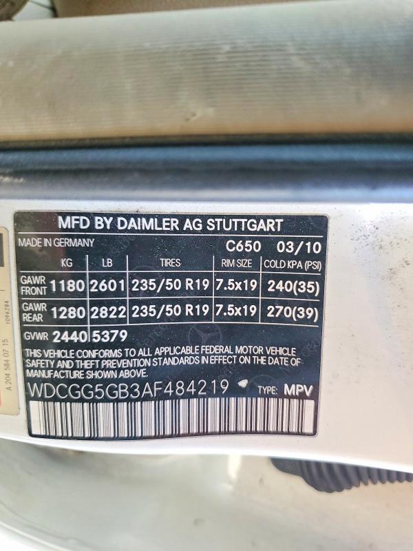 2010 Mercedes-benz Glk მანქანა იყიდება აუქციონზე, vin: WDCGG5GB3AF484219, აუქციონის ნომერი: 63771666